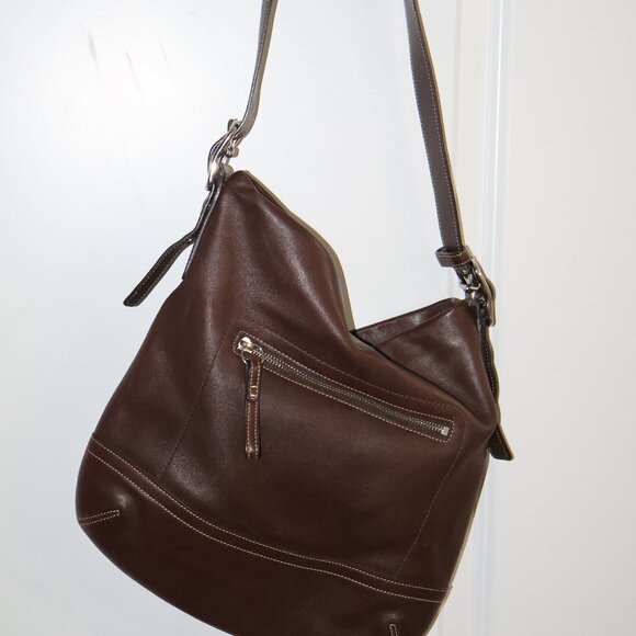 Coach Brown Leather Shoulder Bag Signature Canvas Interior  Vintage - Picture 3 of 15